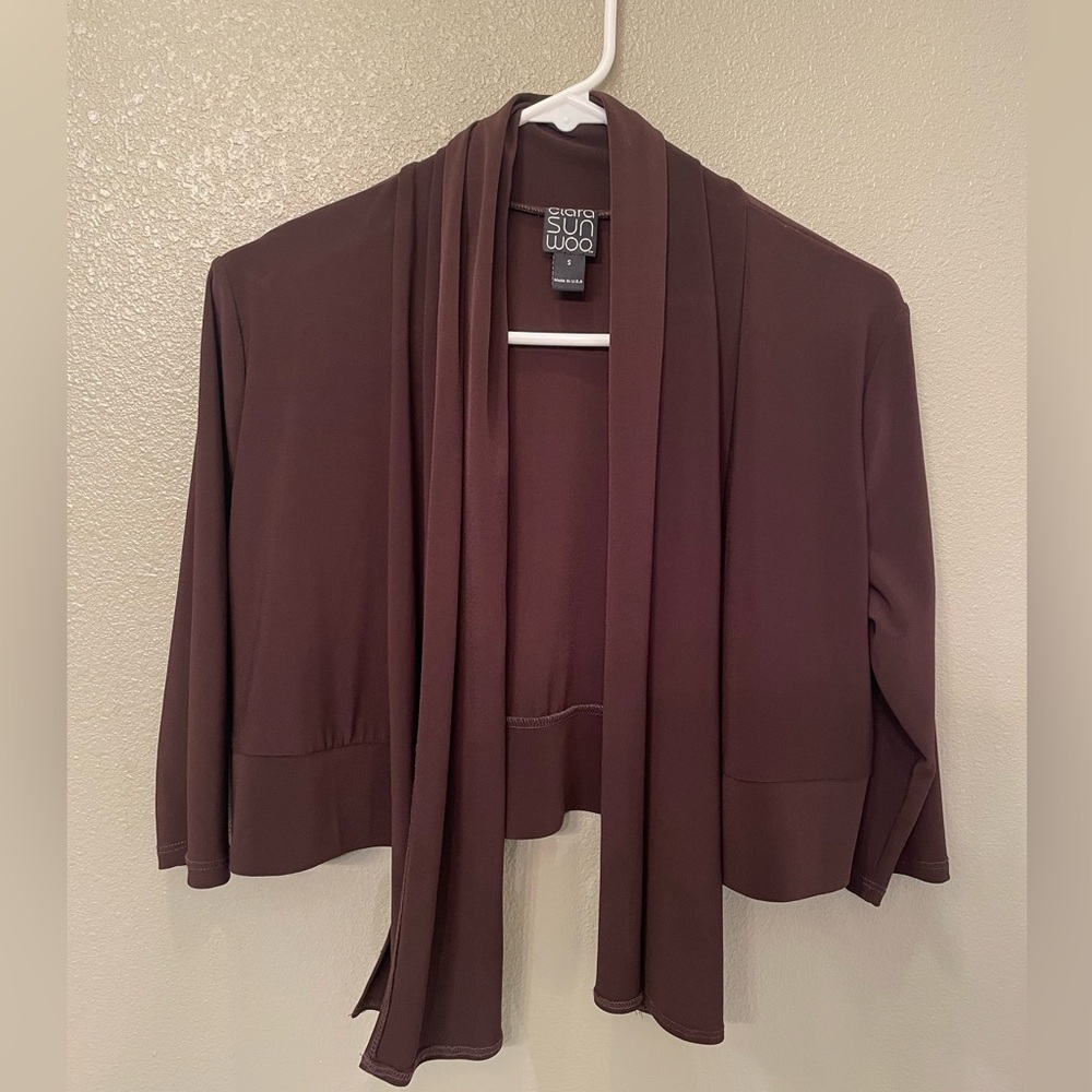 CLARA SUNWOO Brown Open Front 3/4 Sleeve Bolero Cardigan Size S